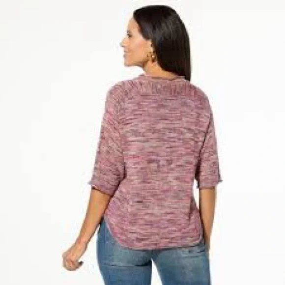 EUC Democracy Multicolor Heathered Loose Fitted Knit Top w/Sleeves Asymmetrical - Picture 3 of 10